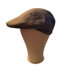 BHS Herringbone Plaid Flat Cap Wool Blend Quilted Lined Driving Hat Men's Sz L